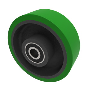 Green Polyurethane Cast Iron 125mm Ball Bearing Wheel 400kg Load