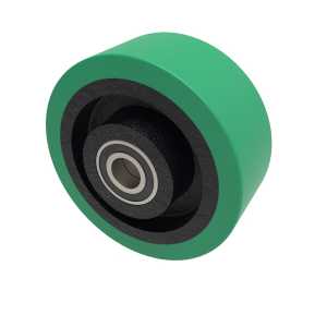 Green Polyurethane Cast Iron 100mm Ball Bearing Wheel 300kg Load